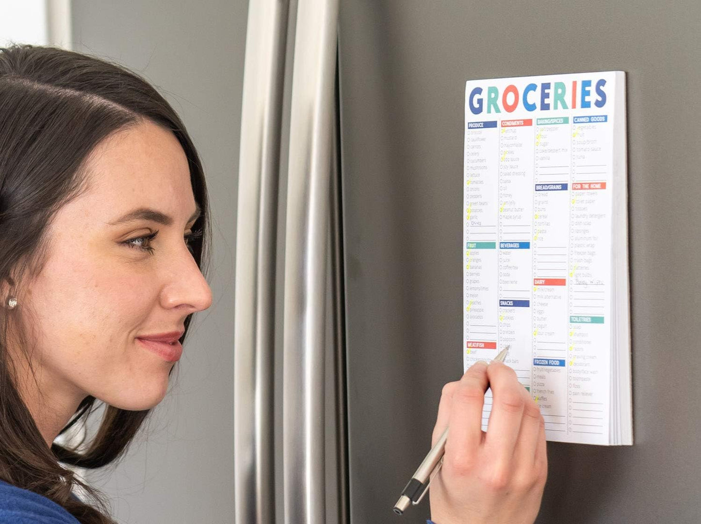 Sweetzer & Orange FastCheck Grocery List Magnet Pad for Fridge. 6x9” Magnetic Notepad with Printed Shopping List Items and Blank Grocery Shopping Spaces. 60 Page Notepad Weekly Planner