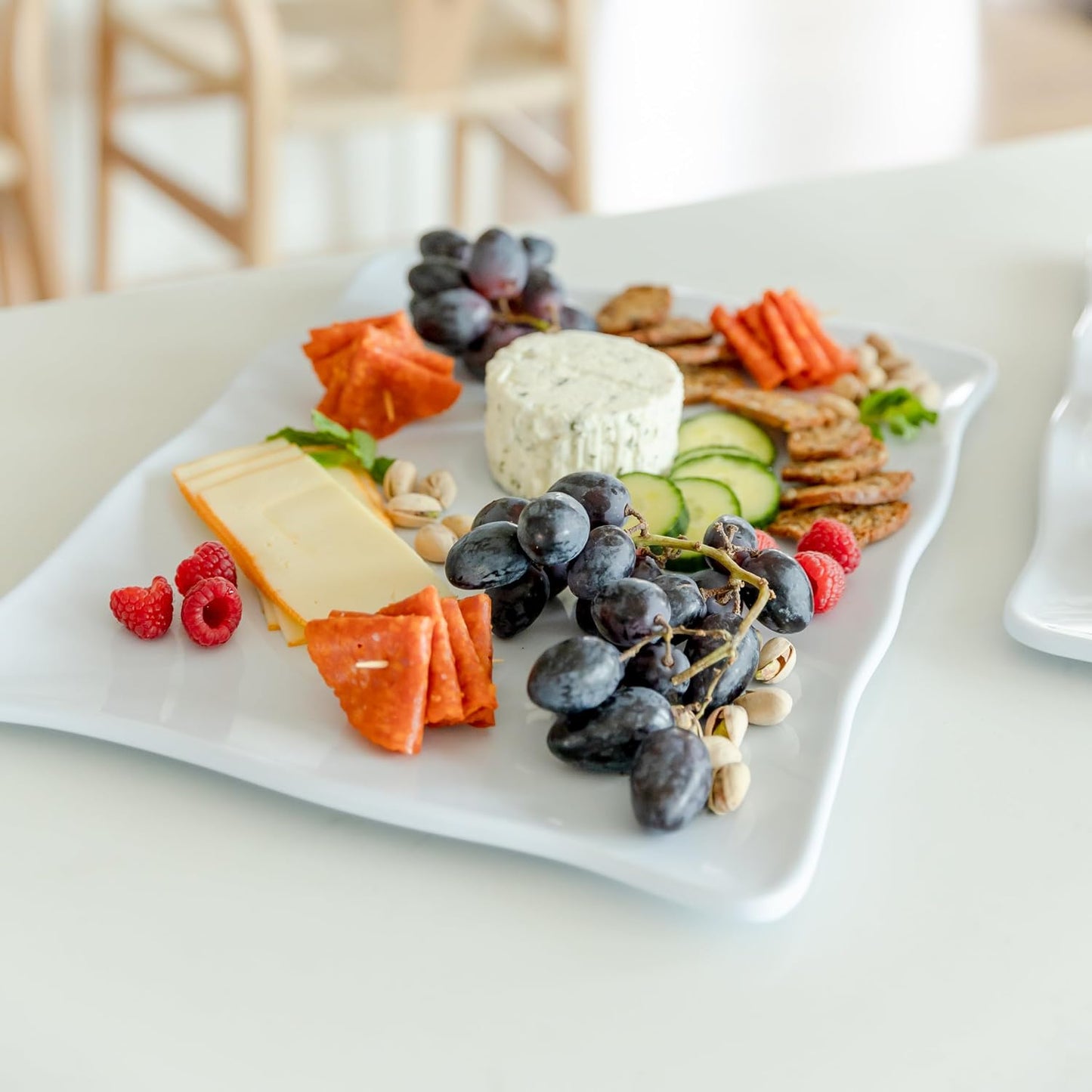 Large Melamine Tray 15" x 11" - Rectangular White Serving Tray and Platter for Food, Appetizers, Cookies, Grill or Party Snacks - Dishwasher Safe - Set of 2