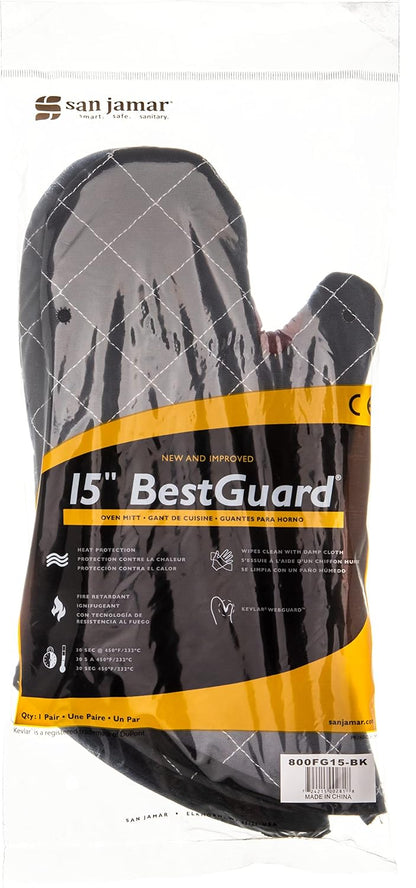 Oven Mitts, San Jamar BestGuard, Professional Grade, 15", Pair, Black