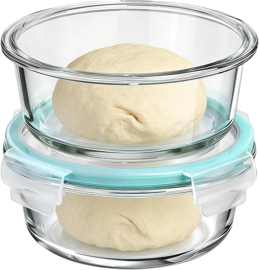 Vowcarol Glass Pizza Dough Proofing Box with Lids, 650ml Dough Proofing Container Pizza Making Accessories (Set of 2)
