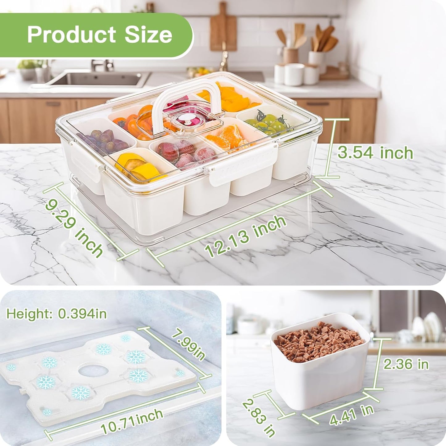 Snackle Box Container with Ice Pack Stainless Steel,Portable Snack Boxes with Lid and Insulated Bag,8 Compartment Snackle Storage Divided Serving Tray Beach Road Trip Picnic for Fruit Charcuterie