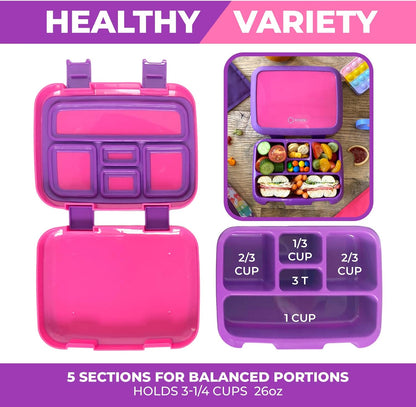 Kinsho Bento Lunch Box for Kids Toddlers, 5 Portion Control Sections, BPA Free Removable Plastic Tray, Pre-School Kid Toddler Daycare Lunches, Snack Container Ages 3 to 7 (Blue Space Rockets)