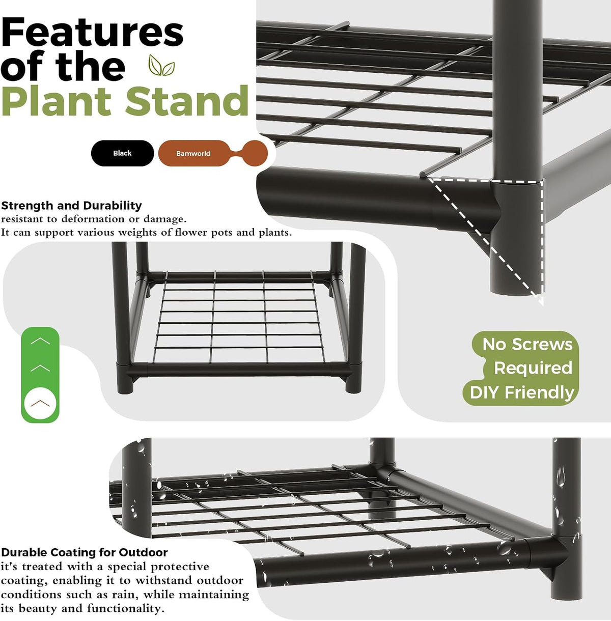 Bamworld Plant Stand Indoor Plant Shelf Outdoor Wood Plant Rack