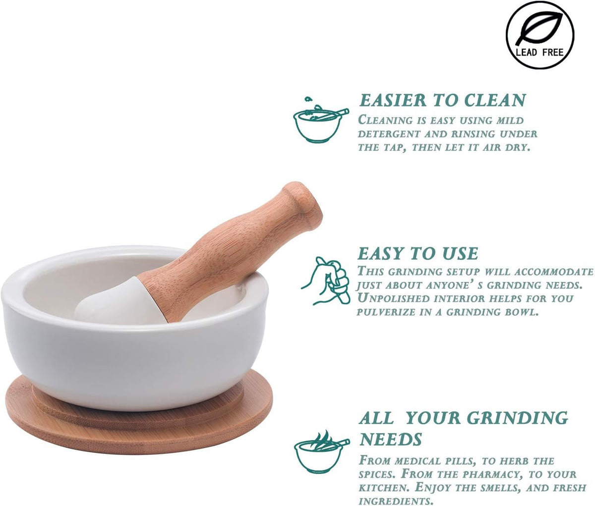 E-liu Porcelain Mortar and Pestle Set with Lid, Functional for Grinding