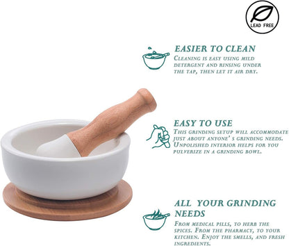 E-liu Porcelain Mortar and Pestle Set with Lid, Functional for Grinding