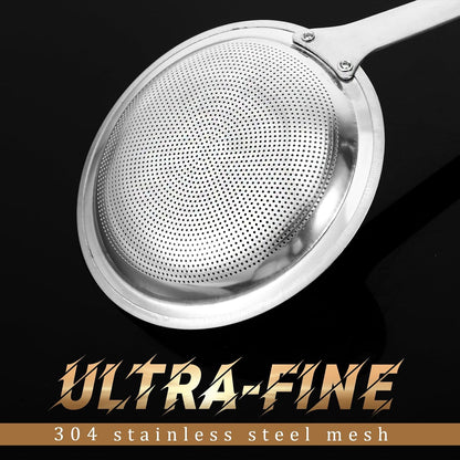 Qianyu Hot Pot Fat Skimmer Spoon Extra Fine Strainer With Handle Fine Mesh Stainless Steel Colander Broth Foam Filter Ladle Food Strainer Kitchen Gadget for Skimming Grease Baking Oil Flour Sifter