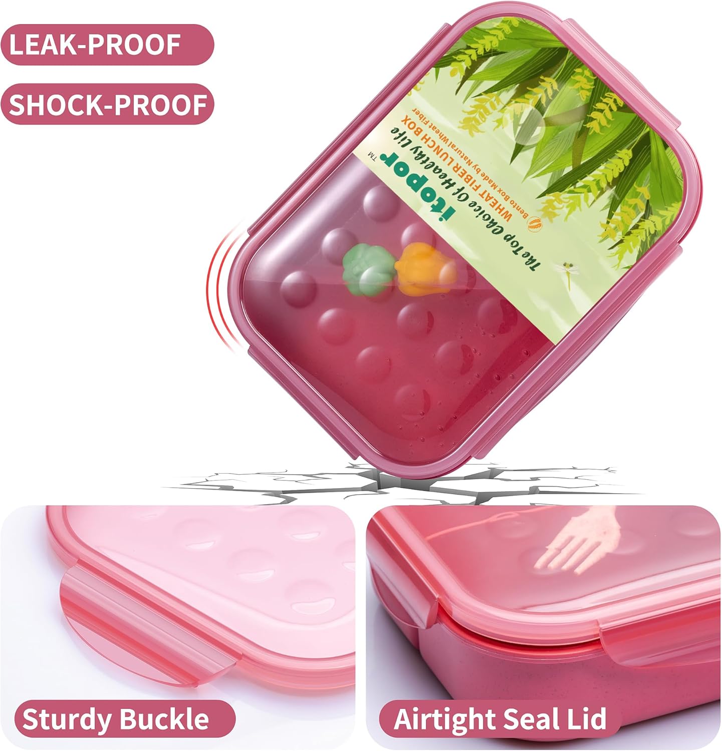 Itopor Classic Wheat Straw Bento Box, Leak-Proof 3-Compartment Lunch Box for Adults & Older Kids, BPA-Free Meal Prep Food Container with Fork, Microwave & Dishwasher Safe, 5.5 Cup, Sage Green