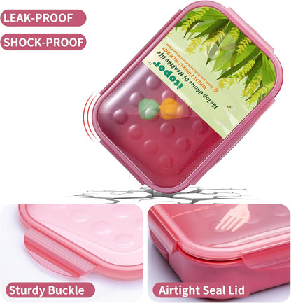 Itopor Classic Wheat Straw Bento Box, Leak-Proof 3-Compartment Lunch Box for Adults & Older Kids, BPA-Free Meal Prep Food Container with Fork, Microwave & Dishwasher Safe, 5.5 Cup, Sage Green