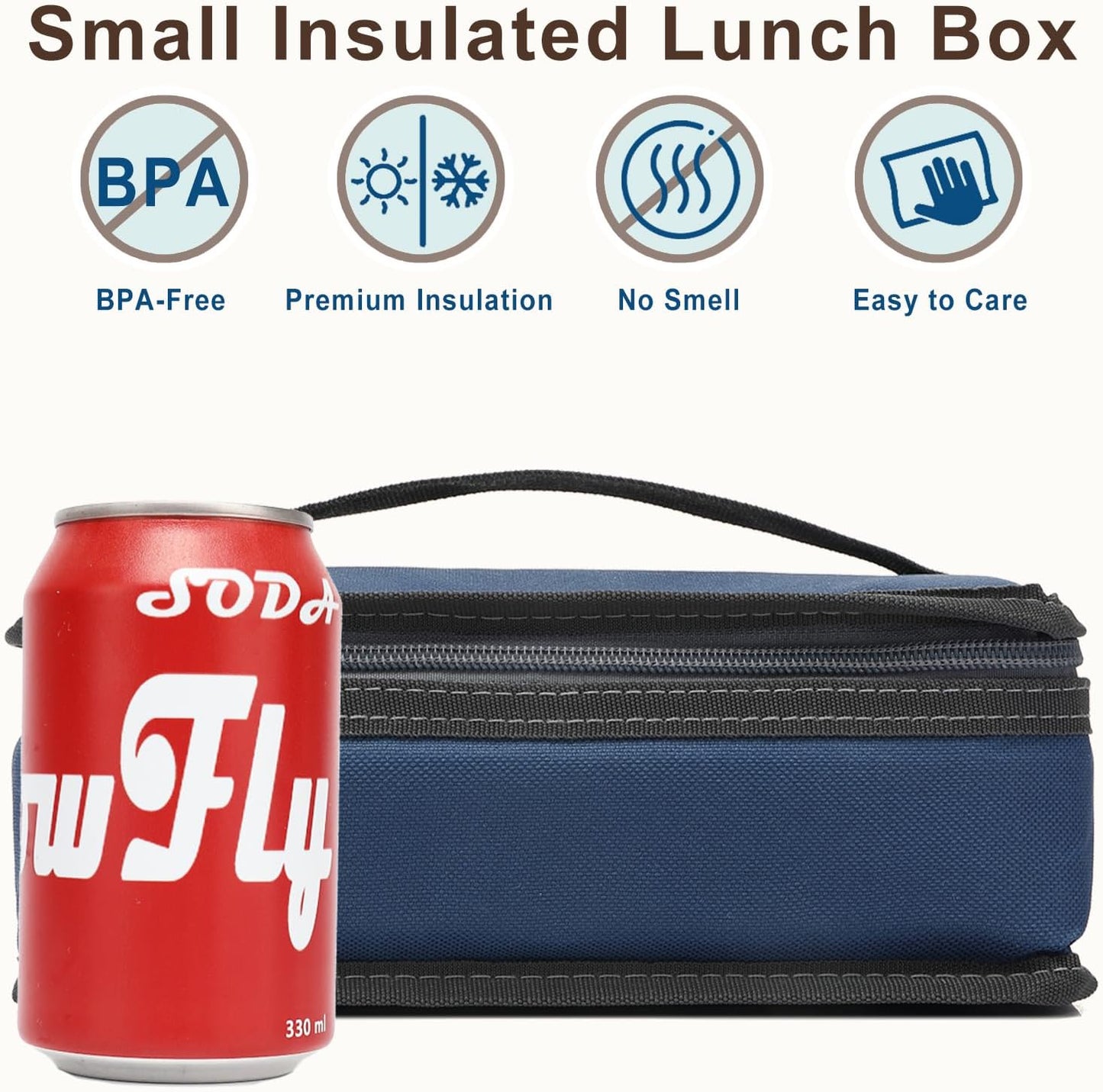 FlowFly Small Insulated Lunch box Portable Soft Bag Mini Cooler Thermal Meal Tote Kit with Handle for Work & School, Black