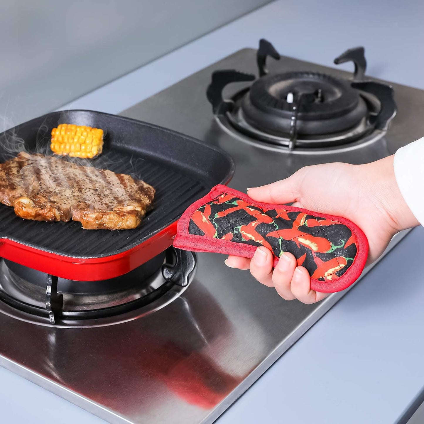 Cast Iron Skillet Handle Covers,Pot Handle Covers Heat Resistant,Pot Holders for Kitchen Heat Resistant,Machine Washable Handle Mitts 2 PCS(Striped)