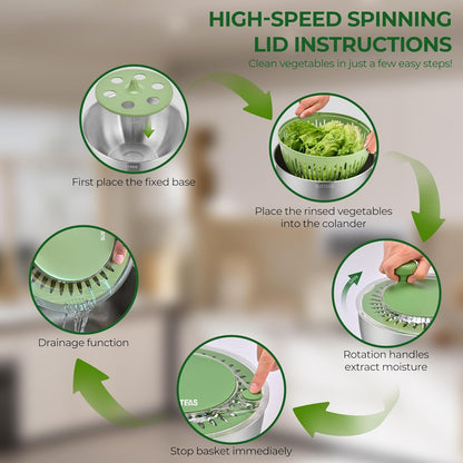 SUSTEAS Salad Spinner Large, Vegetables Wash Bowl, Fruits & Herb Lettuce Dryer with 5 Blade Slicer Egg Yolk Strainer Shredder for Efficient Salad Preparation and Food Washing, 4.25Qt