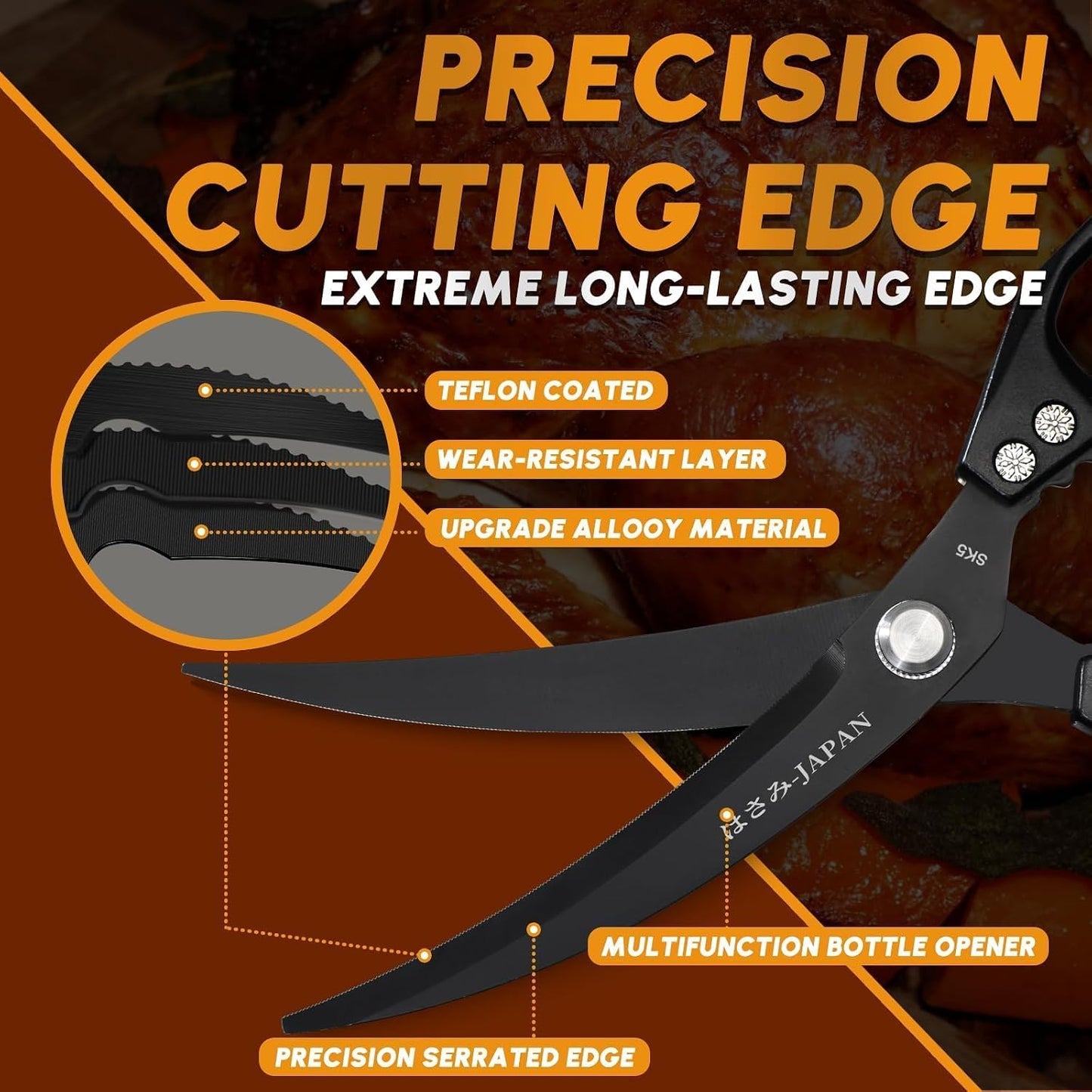 HUUSK Kitchen Scissors Set Silver - Stainless Steel Kitchen Shear, Sharp Meat Scissors, Heavy Duty Poultry Shears, Japanese Cooking Scissor for Food, Gifts for Men Women