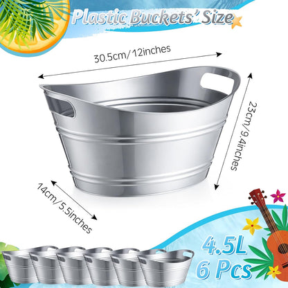 meekoo 6 Pcs Plastic Ice Buckets Bulk with Handles 4.5L Oval Storage Tub Large Capacity Ice Drink Bucket for Party Bar Wine Beer Champagne Beverage Bottle Cooler (4.5 L,Orange)