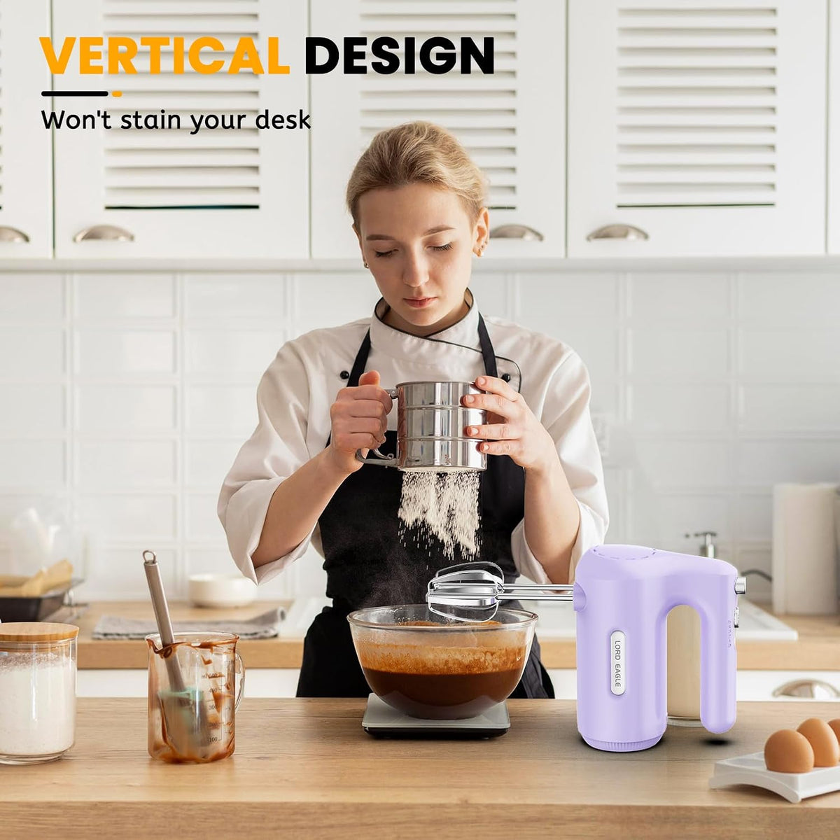 5-Speed Small Hand Mixer Electric, 300W Compact Portable, Black