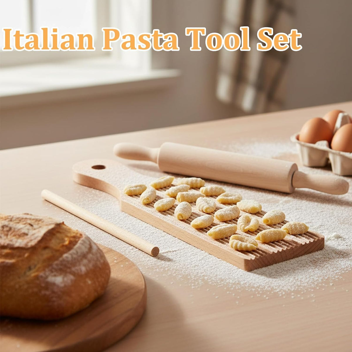 Gnocchi Boards and Ravioli Rolling Pin, Wood Pasta Roller Pin Ravioli Stamp Maker Homemade Pasta Making and Cutting Tools for Cooking Lovers Baking Easy to Use and Clean