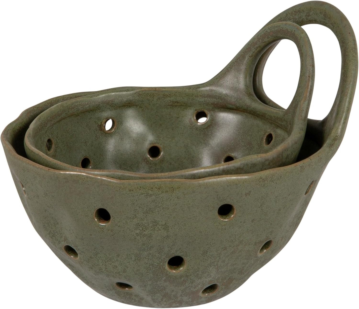 Creative Co-Op Stoneware Colanders with Handles, Set of 2