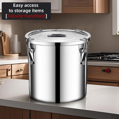 304 stainless steel food storage containers with lids lock clips airtight container large airtight for rice flour sugar grain coffee bean storage containers Kitchen jar (5.55gal/21L)