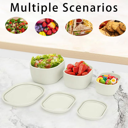 Silicone Food Storage Containers Set of 3 (6.8oz, 10.2oz, 20.3oz) - Leakproof, Microwave & Dishwasher Safe, Stackable Nesting Containers for Meal Prep, Lunch, Snacks, Freezer Friendly (Milky)