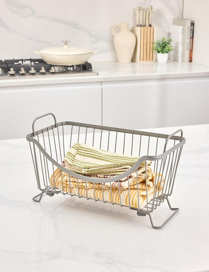 Spectrum Ashley Large Stackable Wire Baskets for Pantry & Kitchen Counter Organizer, Stacking Fruit Basket Wire Bin with Raised Feet & Handles for Vegetable Fruit Potato Onion Storage, Satin Nickel