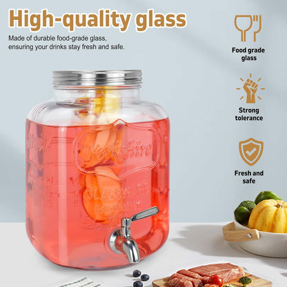 1 Gallon Glass Drink Dispensers For Parties 2PACK.Beverage Dispenser,Glass Drink Dispenser With Stand And Stainless Steel Spigot 100% Leakproof.Lemonade Dispenser With Ice Cylinder.Laundry Detergent