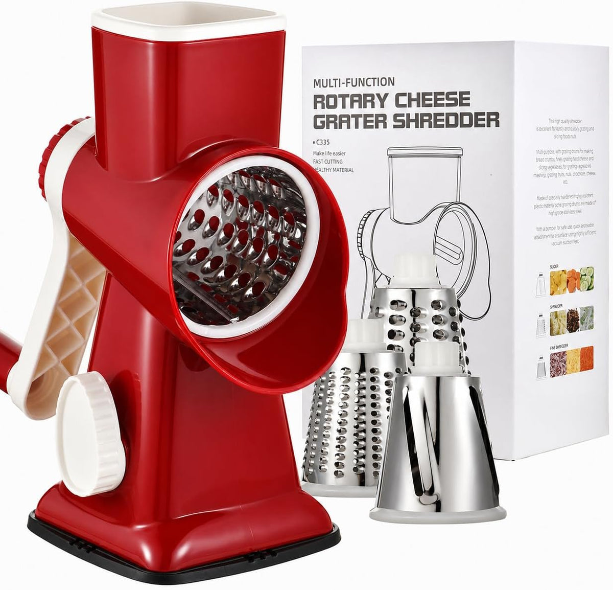 Rotary Cheese Grater Manual Hand Crank 3-in-1 Vegetable Shredde