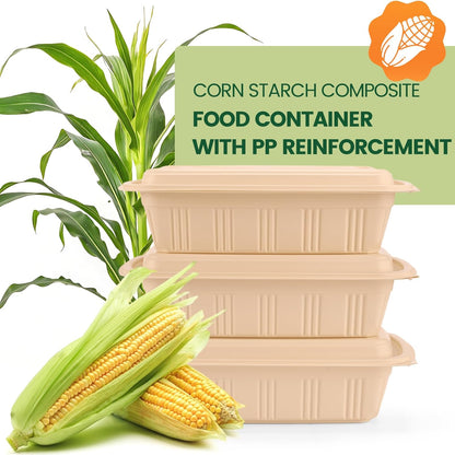 100 Piece (50 Pack) Meal Prep Containers Reusable - 2 Compartment 32 oz Cornstarch Snack Containers with Lids - Plastic Food Storage Salad Containers - To Go Lunch Box - Microwave & Freezer Safe