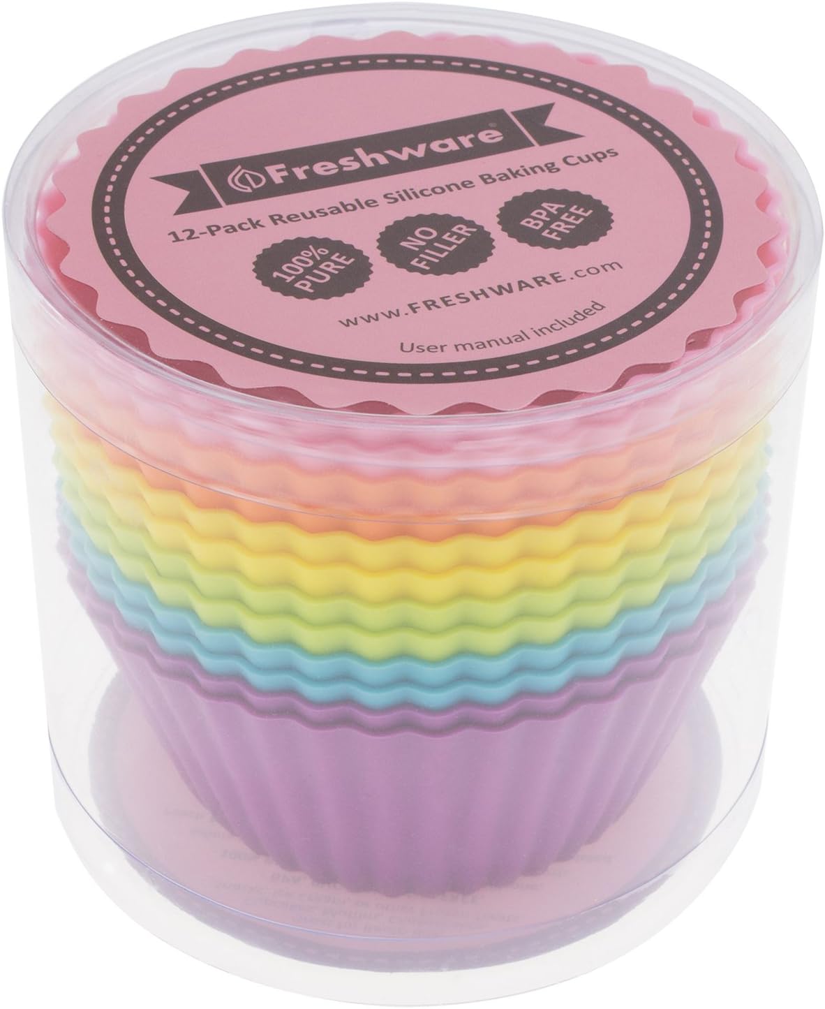 Freshware Cupcake Liners, Pack of 12 Silicone Muffin Cups, 3 Inch Baking Cups, Reusable & Non-stick Cupcake Liners for Party Halloween Christmas, Flower
