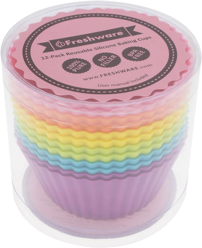 Freshware Cupcake Liners, Pack of 12 Silicone Muffin Cups, 3 Inch Baking Cups, Reusable & Non-stick Cupcake Liners for Party Halloween Christmas, Flower