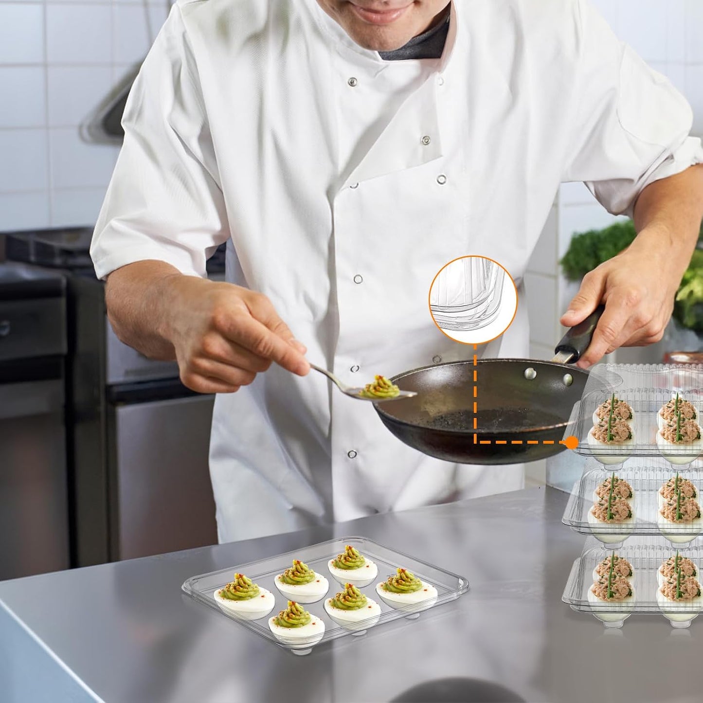Yopay 50 Pack Deviled Egg Trays with lid, Plastic Clear 6 Slots Deviled Eggs Halves Carrier Deviled Container Dish Plate Holder for Party, Classic Cuisine Trays