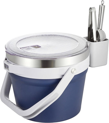 COKTIK 7L Vacuum Insulated Ice Bucket with Lid and Scoop& Tongs，Large capacity Stainless Steel Beverage Bucket for Cocktail, Champagne, Wine, Beer，Large Parties（Milk White Suit）