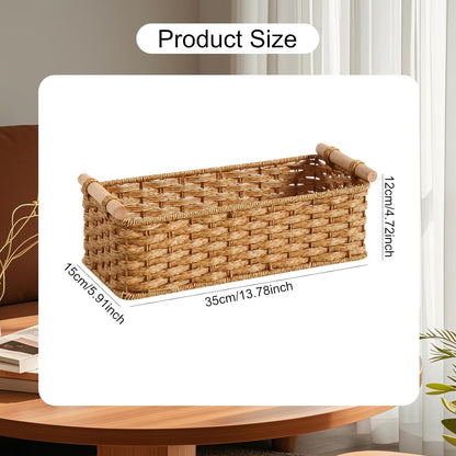 Handwoven Storage Basket Decorative Basket Rectangular with Handles Organizer for Living Room Toilet Pantry Bookcase Cabinet, Style B