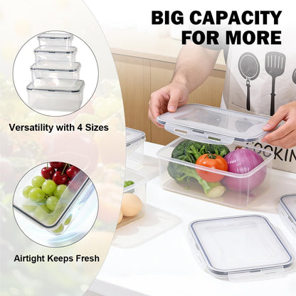 4 Pcs Food Storage Containers with Lids Airtight, 4 Sizes Sets(74oz+40.5oz+20oz+10oz), Plastic Meal Prep Containers, Dishwasher & Microwave & Refrigerator Safe, for Meal Prep & Freezer, Rectangular