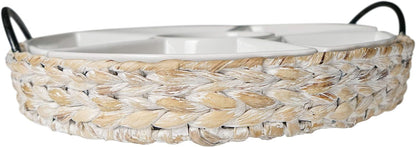 Serving Tray and Serving Dishes, RANDEFURN 7-Set Gold Platters for Parties,15.5 x 15.5 inches, Divided Serving Trays & Platters, Portable Handle,Gold