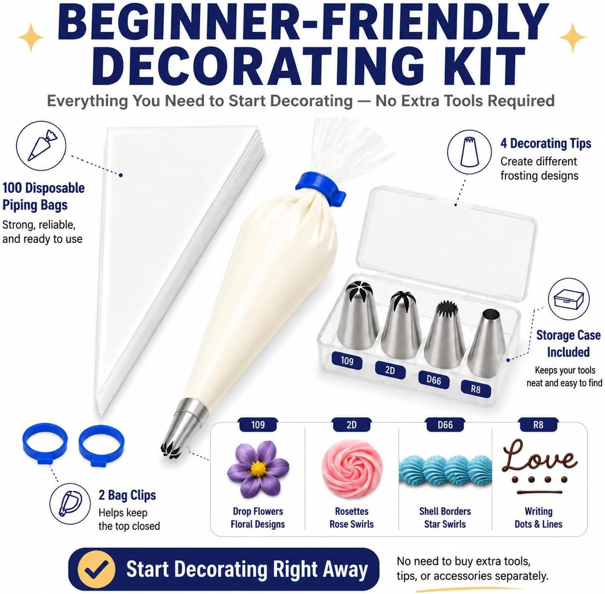 icing bags and tips set pastry bags and tips cake piping kit icing piping kit piping bags and tips set cupcake decorating kit frosting piping kit cake decorating kit 12inch 100count set