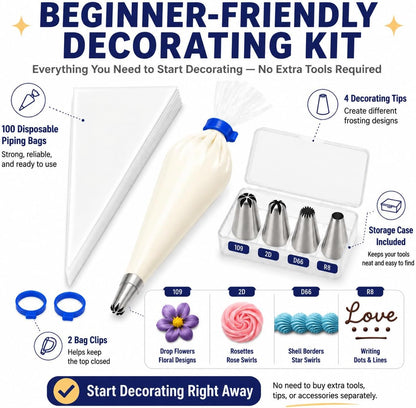 icing bags and tips set pastry bags and tips cake piping kit icing piping kit piping bags and tips set cupcake decorating kit frosting piping kit cake decorating kit 12inch 100count set