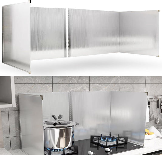 2 PCS Stove Grease Oil Splatter Guard | Range Backsplash Splatter Guard for Wall | 2 Sided Foldable Splash Shield Metal Panel Protector for Cooking, Stainless Steel, 18.1 X 15.7 X 15.7 Inches