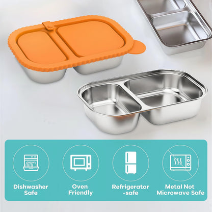 Stainless Steel Snack Containers, 6-Pack Reusable Grab and Go Containers with Lids, Dual Compartment Bento Box for Travel, Camping & Lunch Prep