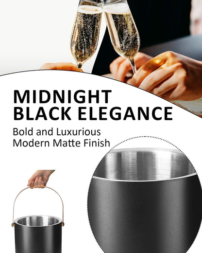 Bakpoco Insulated Ice Bucket with Silicone Lid, Scoop, Tongs & Strainer, 3L Stainless Steel Double Wall Ice Buckets for Parties & Cocktail Bar, Champagne Ice Bucket with Lid for Freezer, Ivory