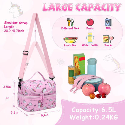 Lunch Bag for Girls,ChaseChic Insulated Lightweight Lunch Boxes for Kids Boys Dual Compartment Lunch Organizer Leak-Proof Cooler Bag with Detachable Adjustable Shoulder Strap,Purple Butterflies
