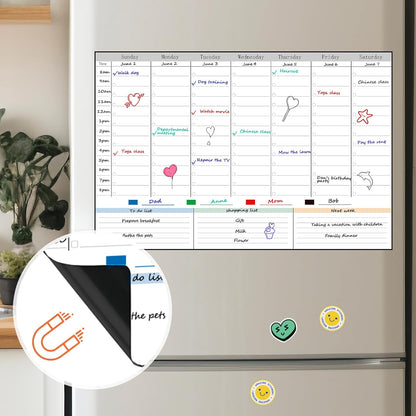 POPRUN Magnetic Weekly Dry Erase Fridge Calendar, 16.9"x11" Whiteboard Planner for Schedule, Shopping Lists, Household Chores, Ideal for Family, Office, Work and Study