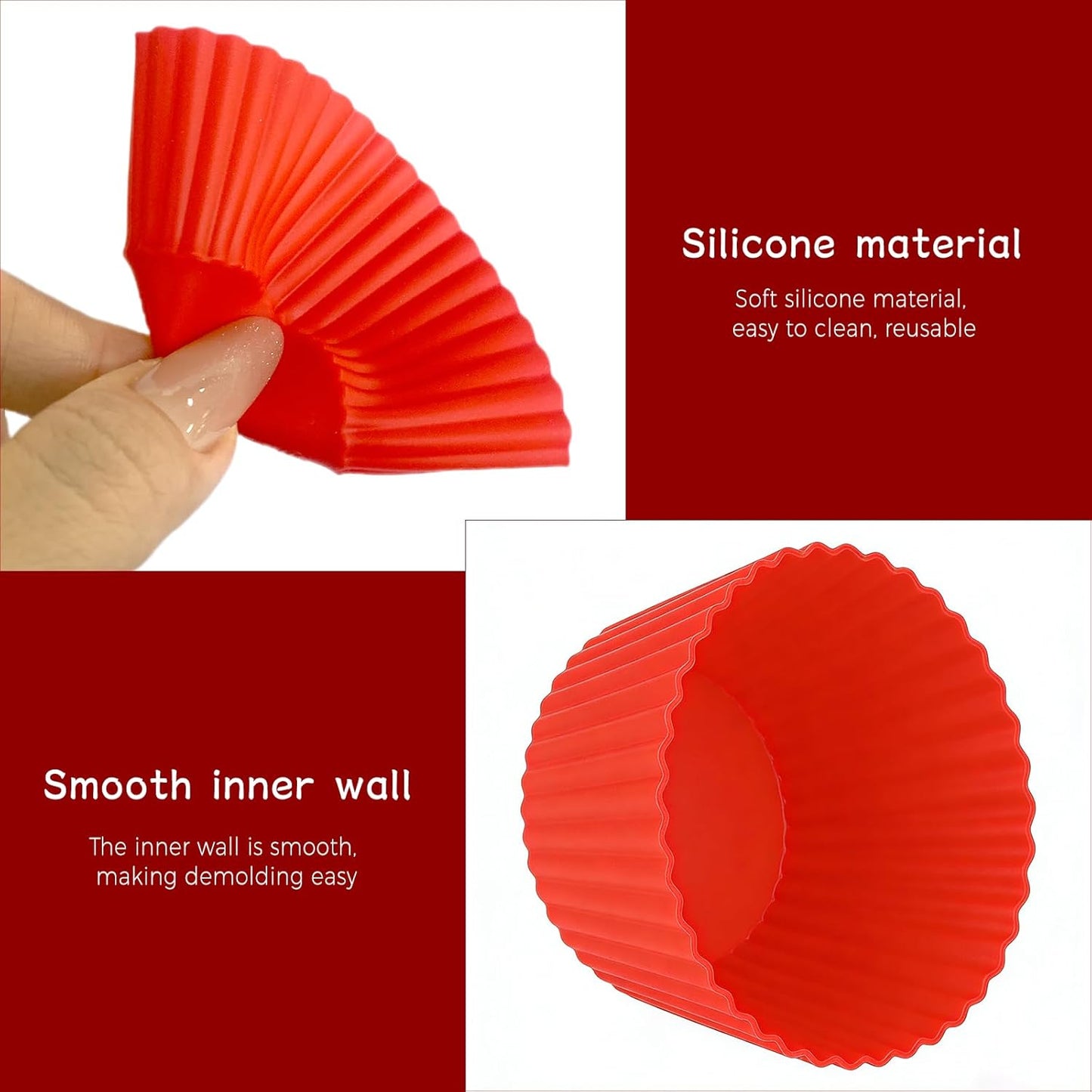Silicone Muffin Pans for Baking Reusable & Non-stick Silicone Muffin Cupcake Liners Set 12 Pack Red
