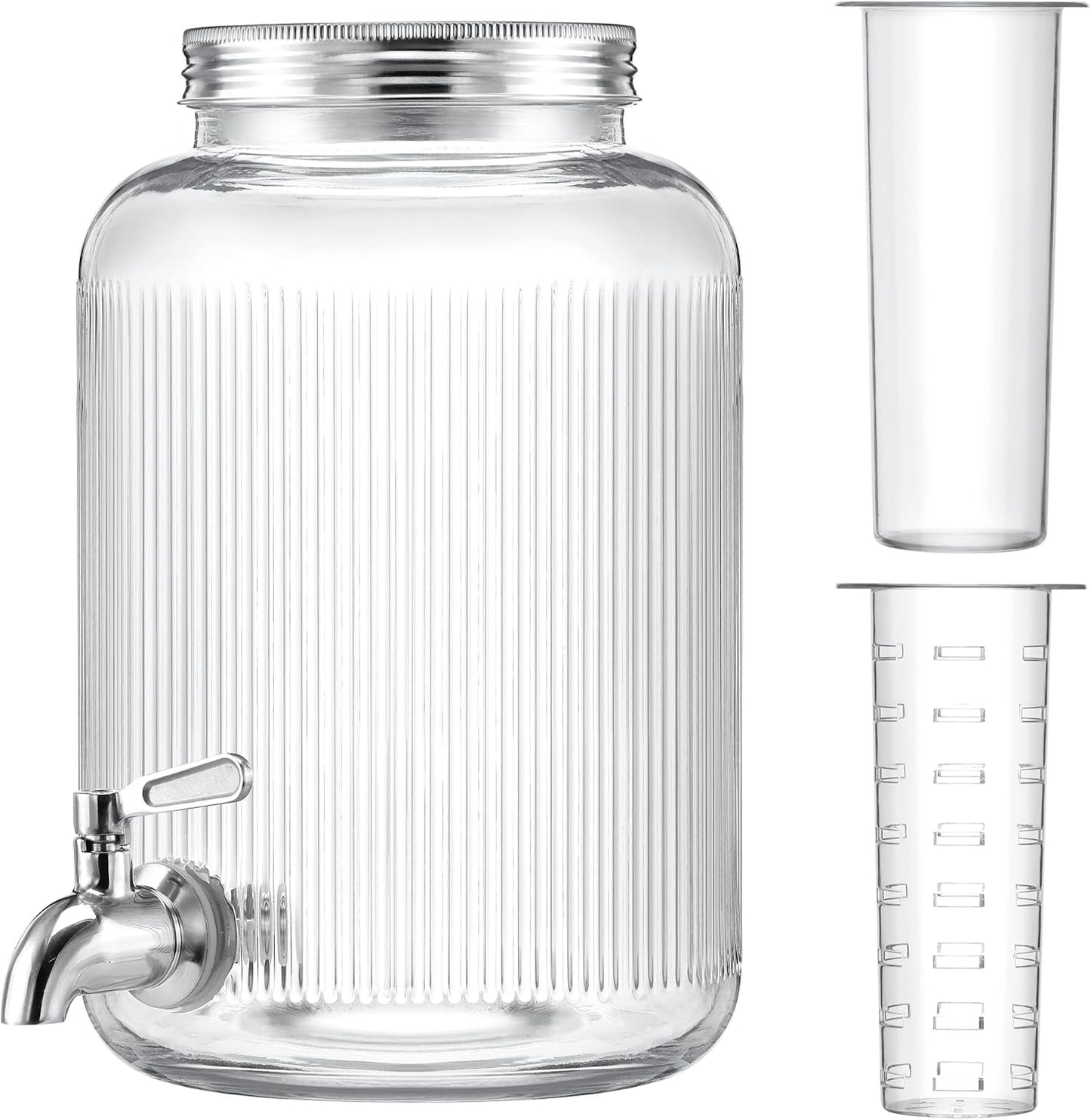 Navaris Glass Drink Dispenser with Tap - 0.7gal (2.7L) Ripple Design Beverage Dispenser - Party Beverage Container for Cocktails, Juice, Water - Ideal for Parties & Events