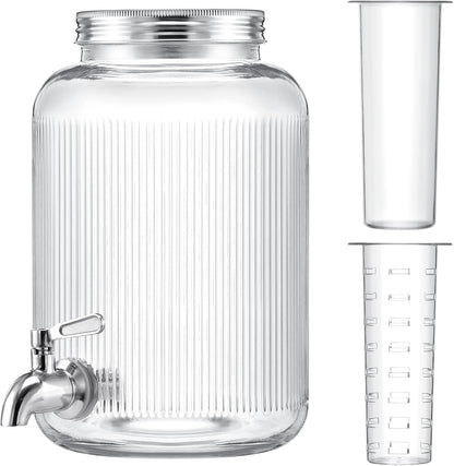 Navaris Glass Drink Dispenser with Tap - 0.7gal (2.7L) Ripple Design Beverage Dispenser - Party Beverage Container for Cocktails, Juice, Water - Ideal for Parties & Events