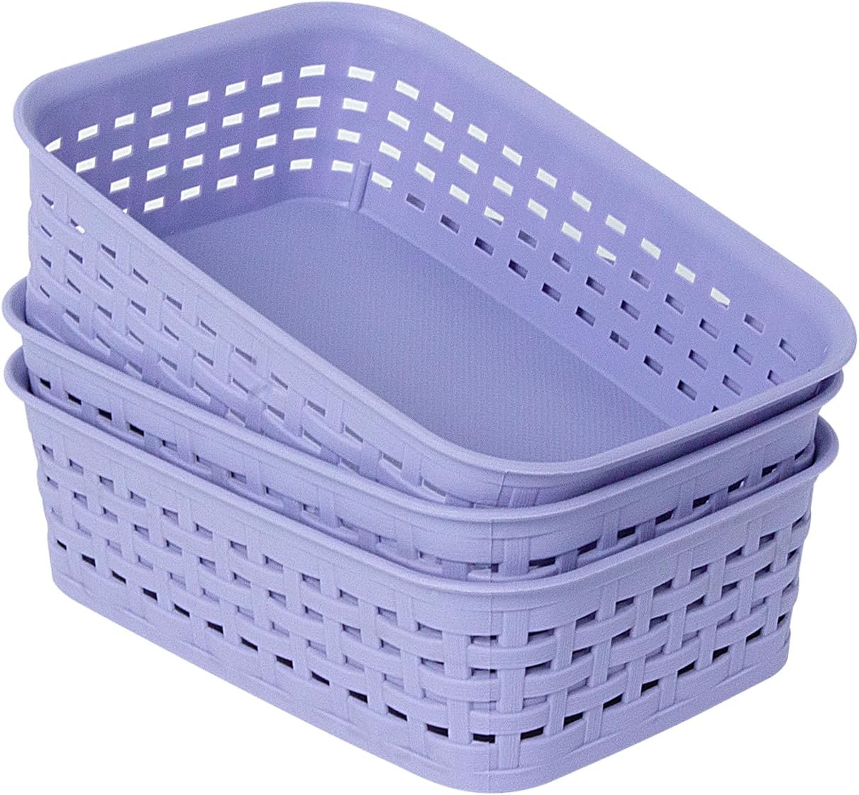 Soddeph Plastic Storage Baskets for Cabinets, Household Pantry Organization with Handle,Organizer Bins for Room,Bathrooms,Under-Sink,Kitchen (Black, L-3PACK)