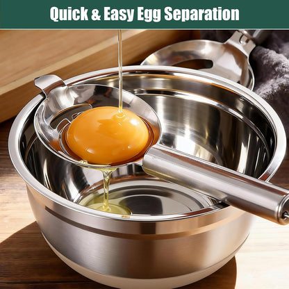 Stainless Steel Mixing Bowls Set with Lids & Silicone Base - 7-Piece Kitchen Gadgets Includes Colander, Grater, Egg Separator, Whisk - Nesting Bowls (1.5, 2, 2.5, 4.5 QT), Dishwasher Safe, Black