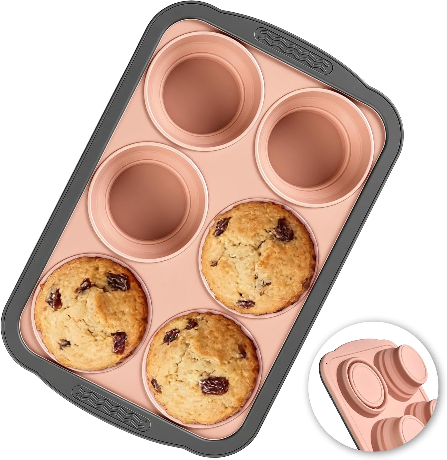 Silicone Muffin Pan for Baking with Metal Reinforced Frame - 6 Cups Regular Size Cupcake Pan Muffin Tins Egg Bite Molds - Nonstick, Easy to Pop, Bakeware for Oven, BPA Free (6-Cups Red)