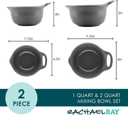 Rachael Ray Ceramics Nesting Mixing Bowl Set with Pour Spout, 1 Quart and 2 Quart, Teal
