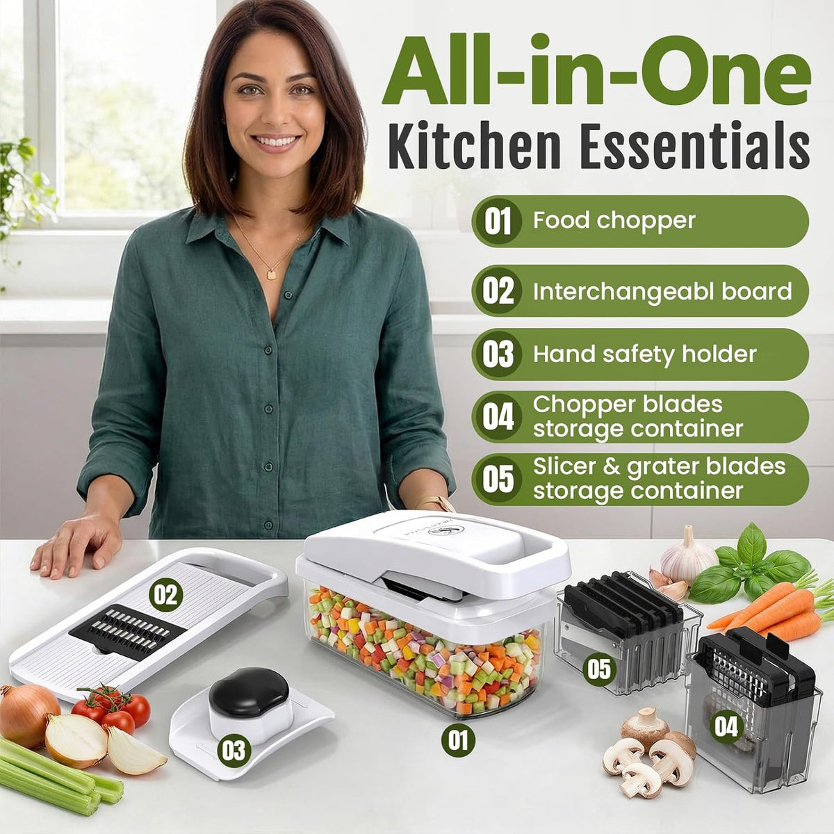Multifunctional Vegetable Chopper & Mandoline Slicer, Veggie Chopper