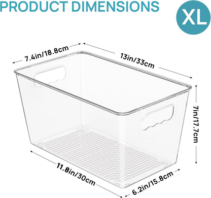 Vtopmart Clear Plastic Storage Bins, 6 PCS Pantry Organizer Bins with Handle for Refrigerator, Fridge, Cabinet, Kitchen, Countertops, Cupboard, Freezer Organization and Storage, Large