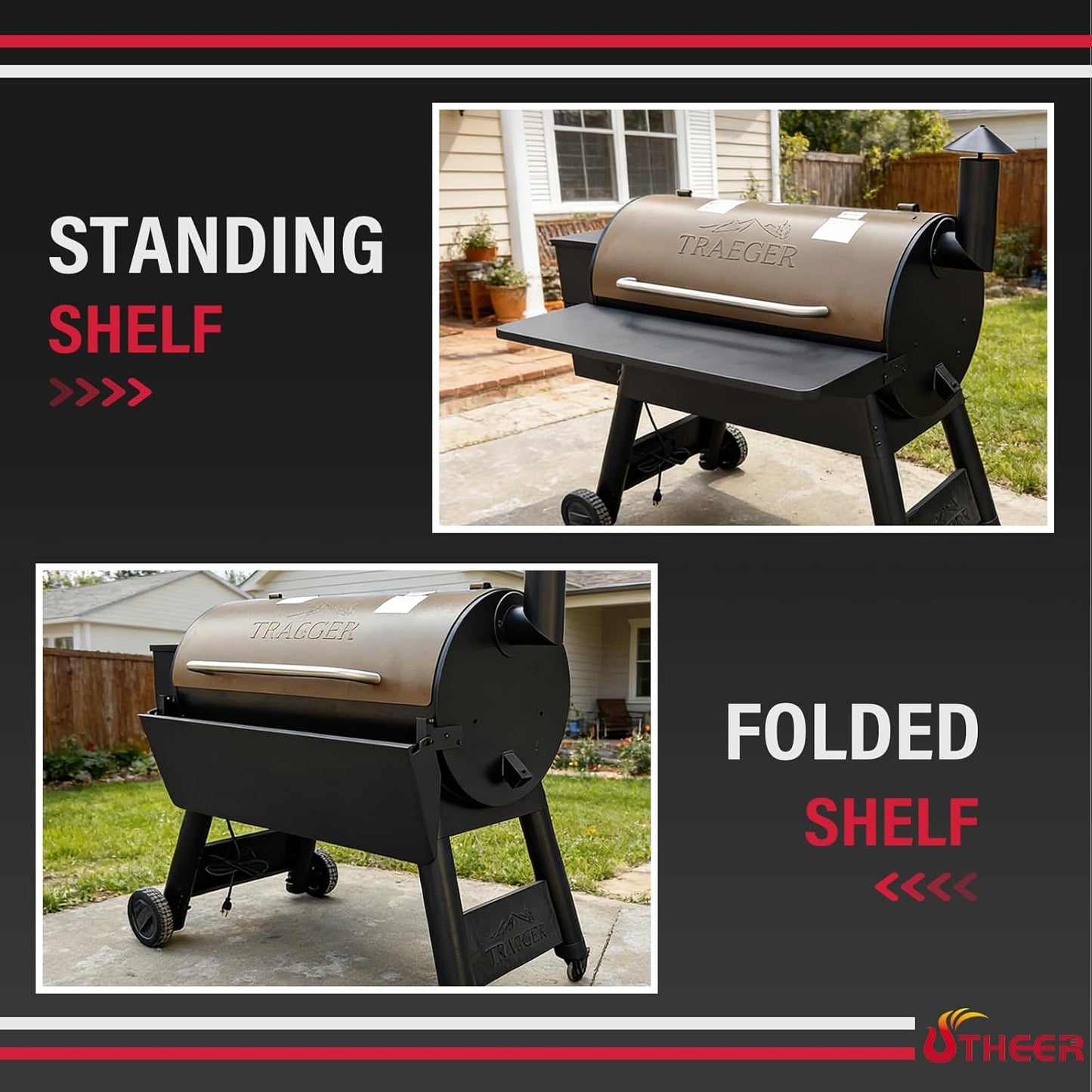 Upgraded Grill Table for Weber Kettle 22"/18"/26", Master Touch 22", Smokey Mountain, Recteq Pellet Grill RT-B380, Prep Station with Cutting Board, Basin, 4 Hooks, Shelf for Weber Kettle Accessories